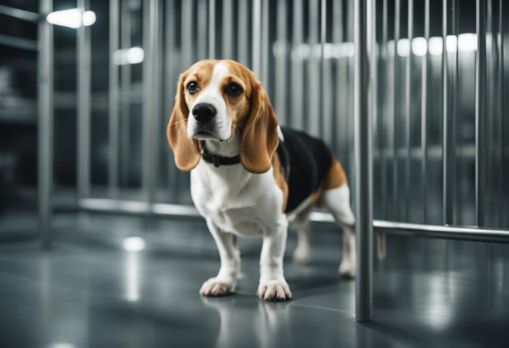 Beagle in a Kennel.