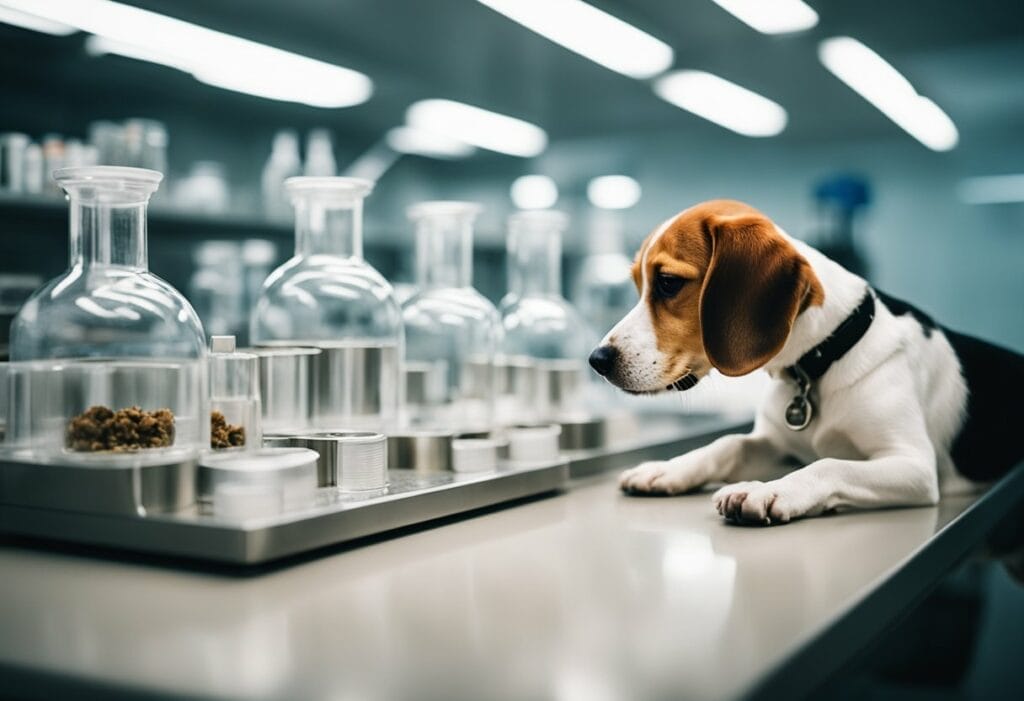 A Beagle in a laboratory.