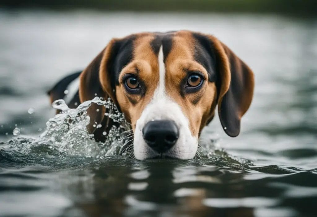 BEagle swimming.