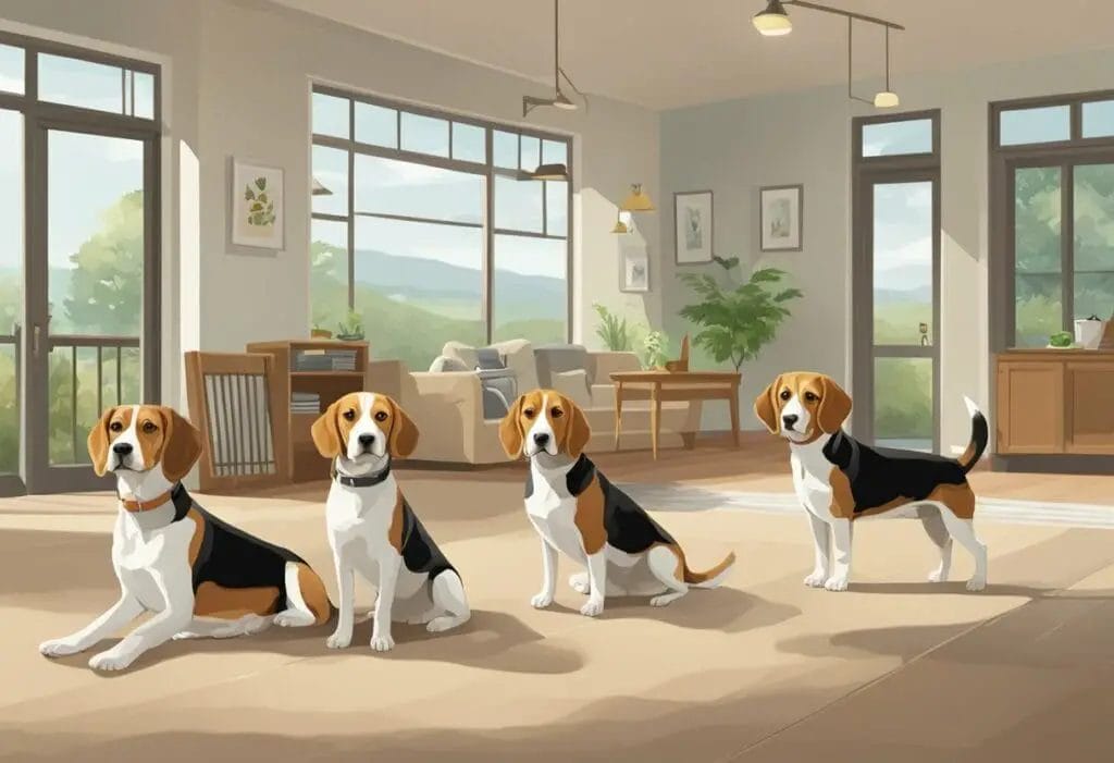 Illustration Beagles in the living room.