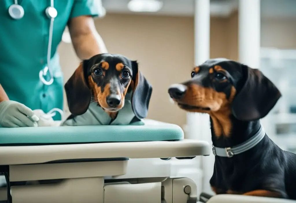 Two Dachshunds in the vet.